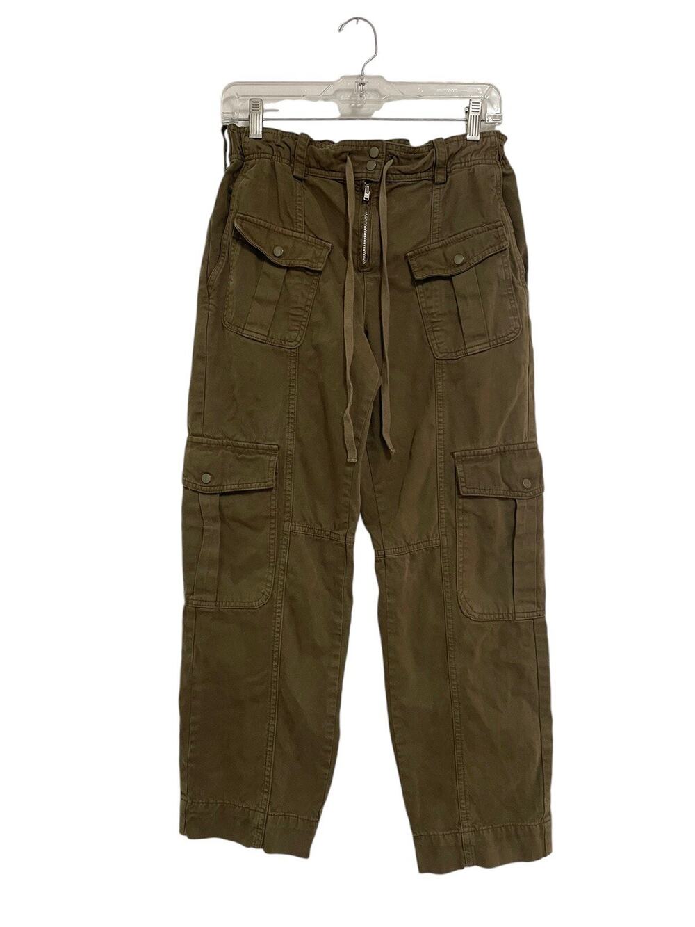 Zara High Rise Straight Leg Olive Green Cargo Pants Womens Size XS
